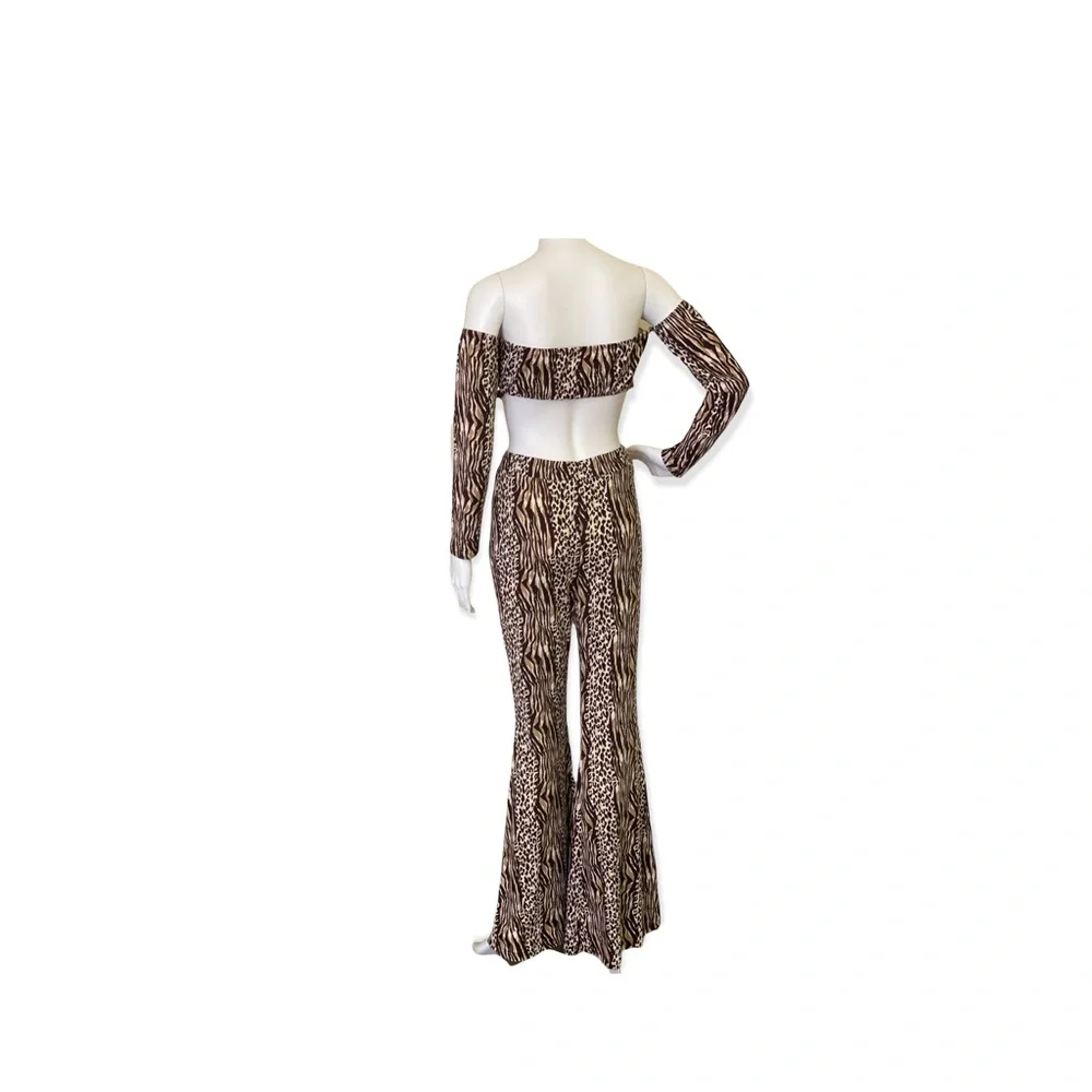 Brown Leopard Print Wide Leg Pants Set - Picture 2 of 7